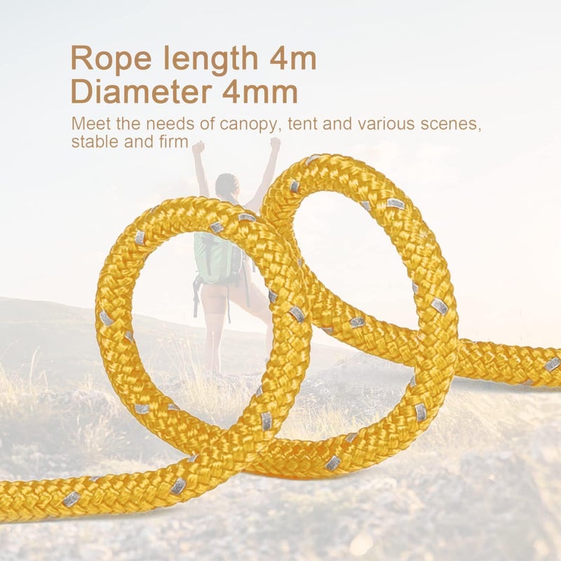 Smithok 8 Pack 4mm Guy Lines Ultralight Tent Cords with Aluminum Adjuster Tensioner Outdoor Camping Guylines Ropes for Tent Tarp,Climbing,Hiking Backpacking (Yellow) - Image 2